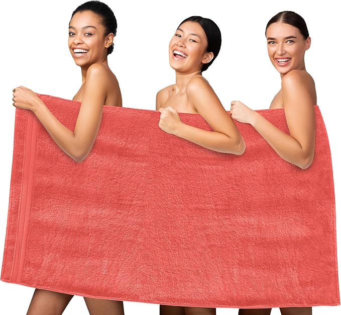 Elegant Comfort Three Line Popcorn Towel Set for Bathroom 35 x 70 inches, Premium Hotel Quality 1-Pack Jumbo Towels, 100% Turkish Cotton, Soft and Durable, Quick Dry and Highly Absorbent, Coral