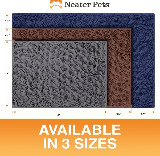 Neater Pets Muddy Paws Dog Door Mat 36” x 24” – Super Absorbent & Quick-Dry Chenille Doormat for Trapping Dirt, Water, Mud - Non-Slip & Machine Washable Pet Rugs for Entryway, Indoor Mud Mats, Brown