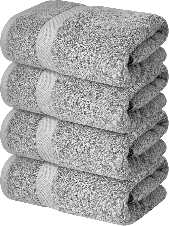 Infinitee Xclusives Luxury 100% Ring-Spun Cotton Bath Towels Set of 4 (27x54 inches) – Soft, Absorbent & Quick-Drying Towels for Bathroom, Gym, Spa & Hotel Use (Charming Grey, Bath Towels)
