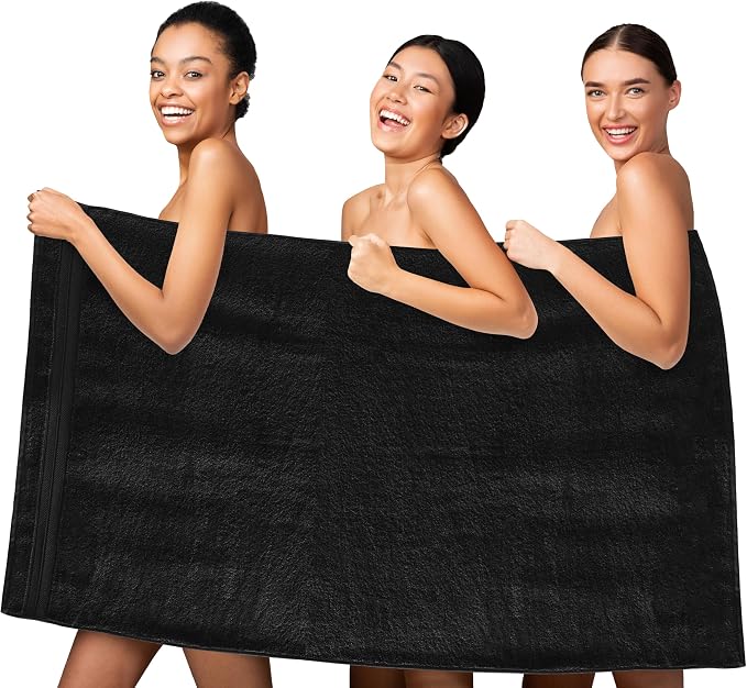 Elegant Comfort Three Line Popcorn Towel Set for Bathroom 35 x 70 inches, Premium Hotel Quality 1-Pack Jumbo Towels, 100% Turkish Cotton, Soft and Durable, Quick Dry and Highly Absorbent, Black