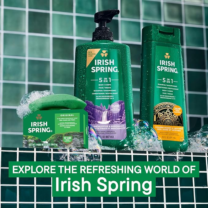 Irish Spring Bar Soap for Men, Original Clean, Smell Fresh and Clean for 12 Hours, Men Soap Bars for Washing Hands and Body, Mild for Skin, Recyclable Carton, 3.7 Ounce - 3 Count (Pack of 8)