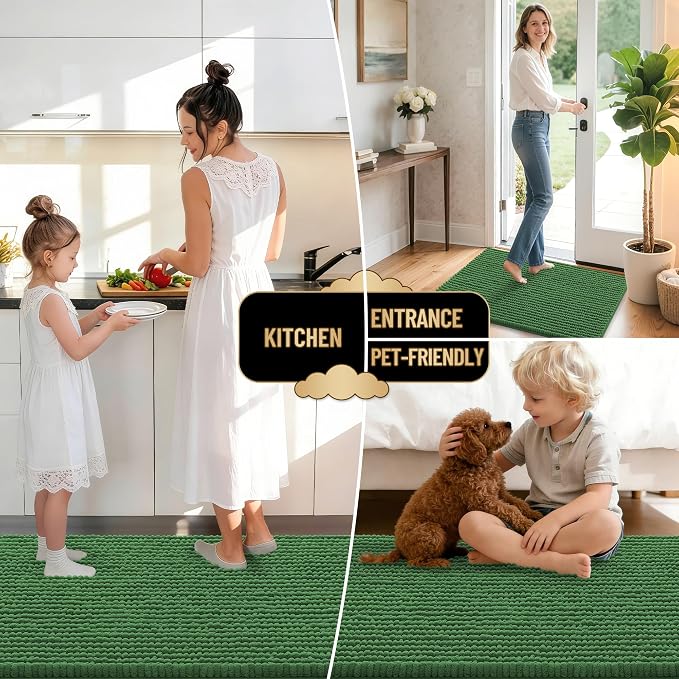 OLANLY Thick Bathroom Runner Rugs 44x24, Extra Soft Absorbent Chenille Bath Rugs, Rubber Backing, Machine Wash Dry, Long Bath Mats for Bathroom, Tub and Shower, Home Decor Accessories, Olive Green