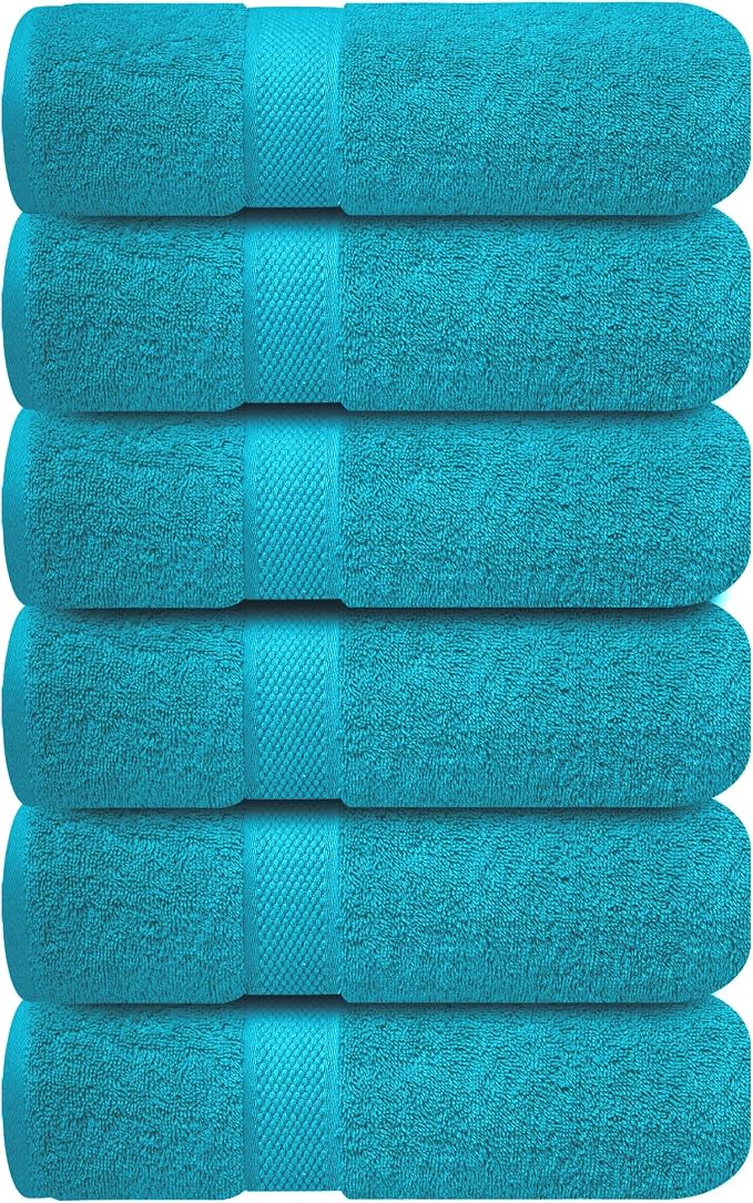 Infinitee Xclusives Teal Hand Towels for Bathroom - Set of 6 (16x28 inches) 600 GSM, 100% Cotton Ultra Soft, Quick Drying, Hotel Quality Hand Towel Set (Serene Teal)