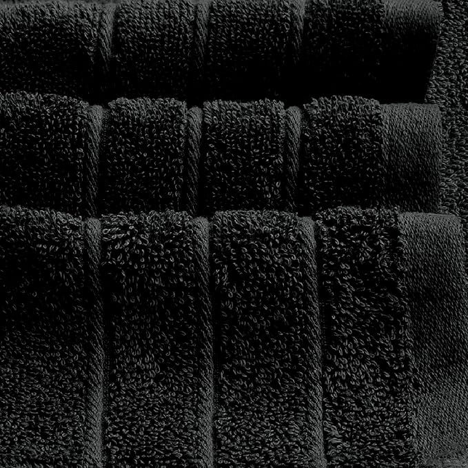 Tens Towels Pack of 8 Towels Set, 2 Extra Large Bath, 2 Hand, 4 Washcloths, 100% Cotton, Lighter Weight, Quicker to Dry, Super Absorbent, Perfect for Bathroom, Black