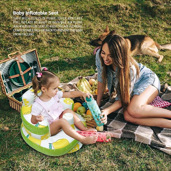 AirSwim Inflatable Baby Seat, Inflatable Baby Chair for Babies 3 Months and Up, Summer Blow Up Chair with Built in Air Pump, Infant Floor Seats for Learning to Sit, Palying, Camping, Lemon