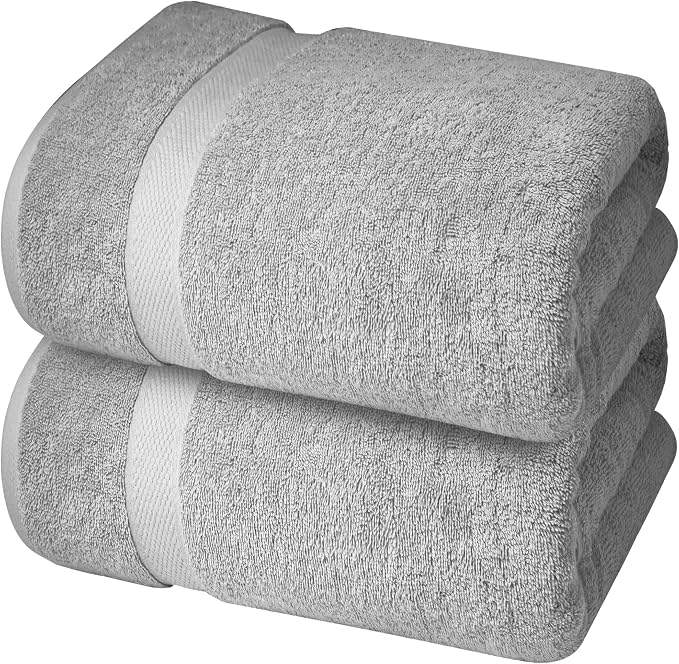 Infinitee Xclusives Jumbo Bath Sheets Towels for Adults – 600 GSM (35X70 Inches)– 100% Ring Spun Cotton, Soft and Absorbent Large Bath Towels for Bathroom (Charming Grey) (Pack of 2)