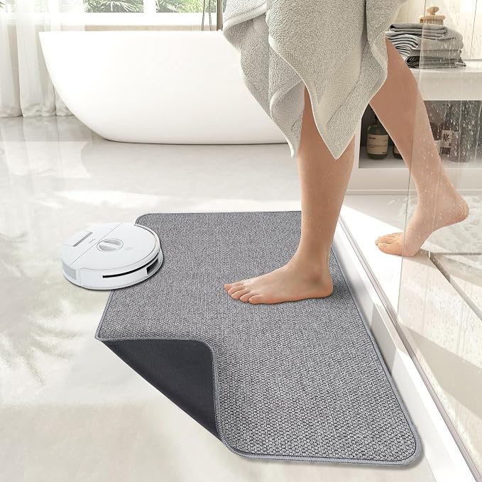Bosap Bath Mat,Ultra Thin Bathroom Runner Rugs,Large Bath Mats for Bathroom,Quick Dry,Non-Slip,Machine Washable,Low Pile,Bath Rug,Shower Outside,Sink,Home Decor Accessories.Grey,1'5"x2'11"(17x35inch)