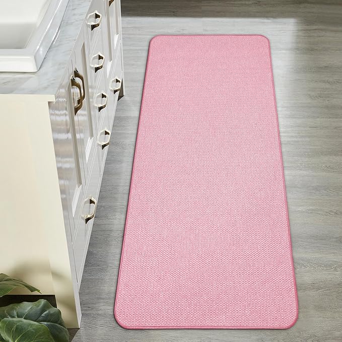 Bosap Bath Mat,Ultra Thin Bathroom Runner Rugs,Large Bath Mats for Bathroom,Quick Dry,Non-Slip,Machine Washable,Low Pile,Bath Rug,Shower Outside,Sink,Home Decor Accessories.Pink,1'9"x3'11"(21x47inch)