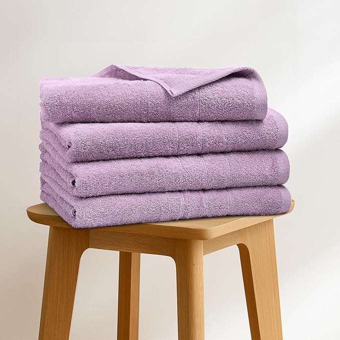 Bath Towels Set of 4 – 100% Ring Spun Cotton Lilac Extra Large Towels for Bathroom, Spa Use (55x28 in) – 550 GSM Super Soft and Quick Dry Large Bath Sheets for Adults