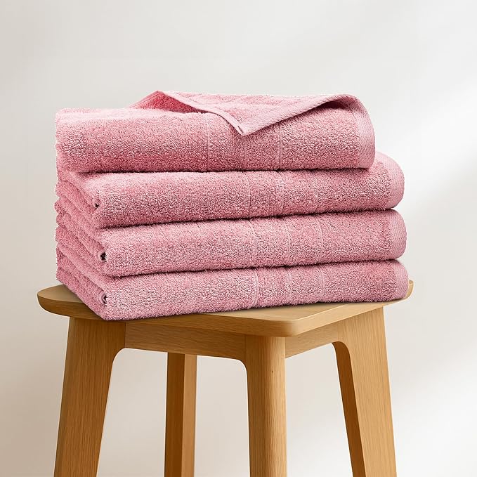 Bath Towels Set of 4 – 100% Ring Spun Cotton Baby Pink Extra Large Towels for Bathroom, Spa Use (55x28 in) – 550 GSM Super Soft and Quick Dry Large Bath Sheets for Adults