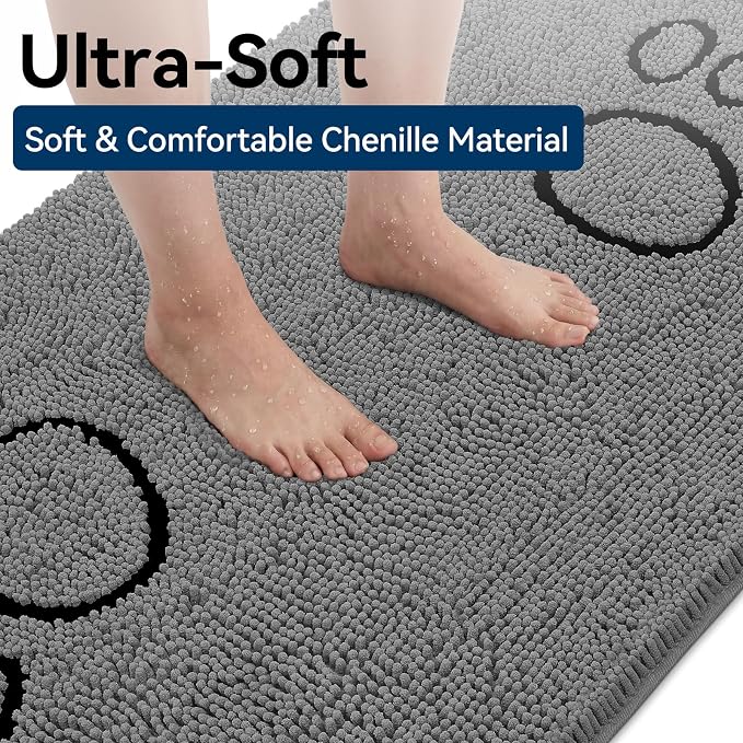 Bcoimo Quick Dry Chenille Doormat – Super Absorbent Non-Slip Entryway Rug for Inside Your Home, Machine Washable Dirt Trapper for Dogs with Muddy Paws (Grey 48×30 Inches