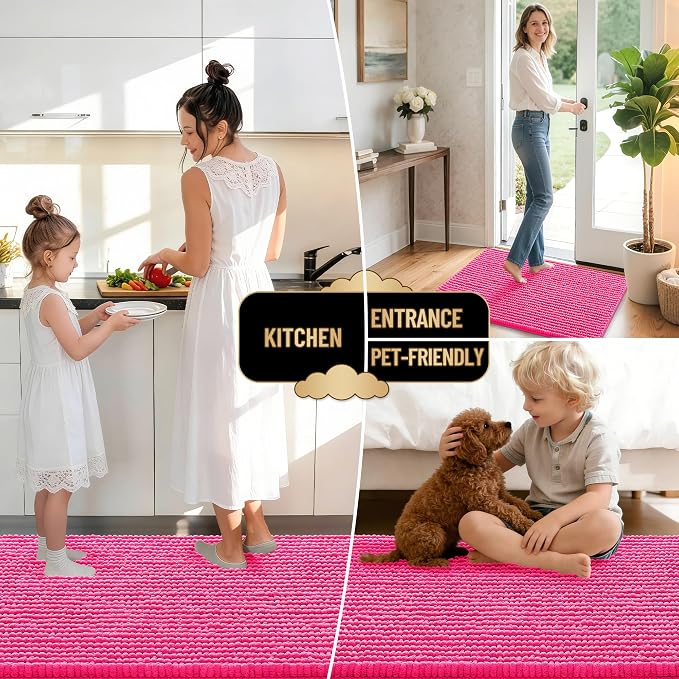 OLANLY Thick Small Bathroom Rugs 24x16, Extra Soft Absorbent Chenille Bath Rugs, Rubber Backing, Machine Wash Dry, Bath Mats for Bathroom Floor, Tub and Shower, Home Decor Accessories, Hot Pink