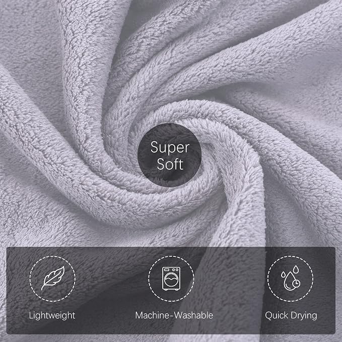 TENSTARS Silk Hemming Hand Towels for Bathroom - Quick Drying - Ultra Soft Microfiber Absorbent Towel for Bath Fitness, Gym, Shower, Hotel, and Spa - 16x28 Inch | Set of 6, Light Grey