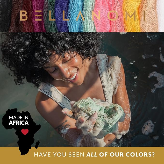 BELLANOMI African Exfoliating Net Sponge, Authentic, Ethically sourced from Nigeria, 45 inches Long, Back Scrubber for Daily use (Blush)