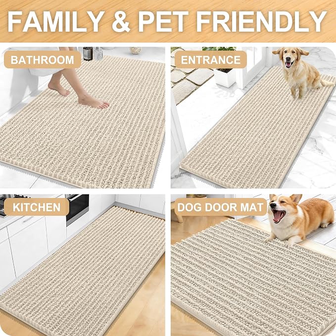 OLANLY Long Bathroom Rugs Runner 59x20, Thick Soft and Absorbent Chenille Bath Mat, Non-Slip, Machine Washable Quick Dry Bath Rugs for Tub Shower Floor, Home Decor Accessories, Sand