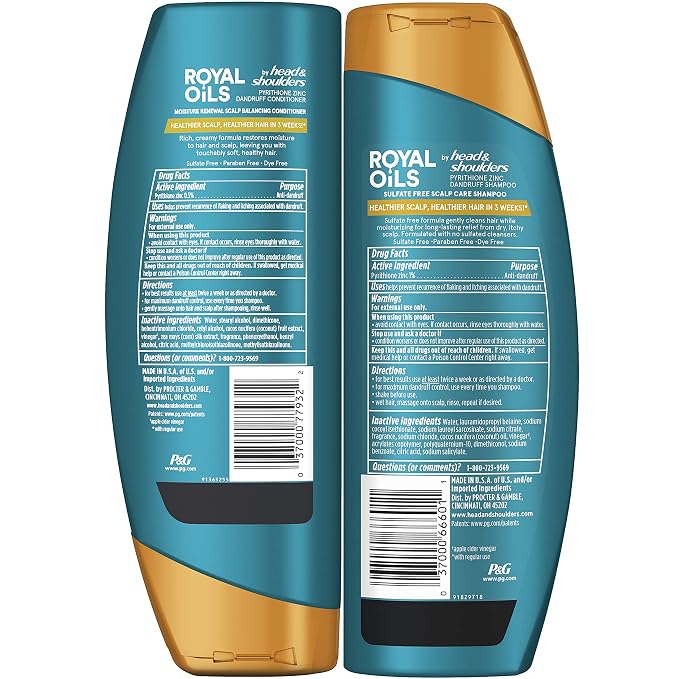 Head & Shoulders Royal Oils Shampoo and Conditioner Set, 1% Pyrithione Zinc, Scalp Care & Hydration, Moisture Renewal Conditioner + Anti-Dandruff Shampoo, 12.8 fl oz Each
