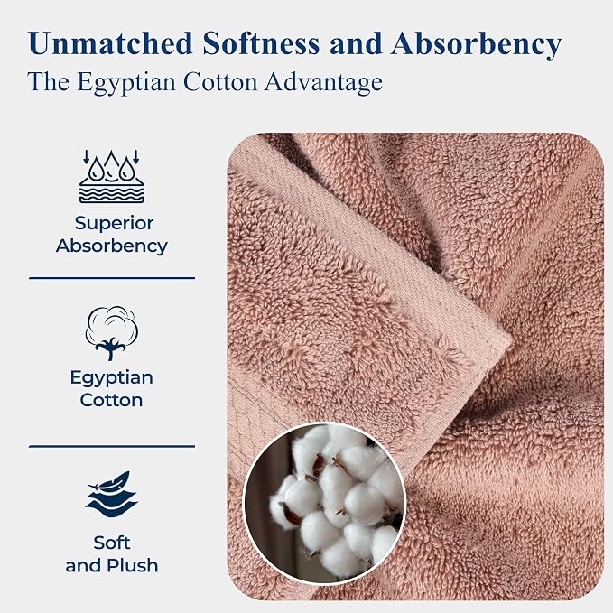 Superior Egyptian Cotton Plush Absorbent, Bath Towel Set of 4, Muted Mauve | Quick Dry, Soft Luxury Towel Set, Bath Essentials for Bathroom, Guest Bath, Spa, 4 Piece Bath, Madeline Towels