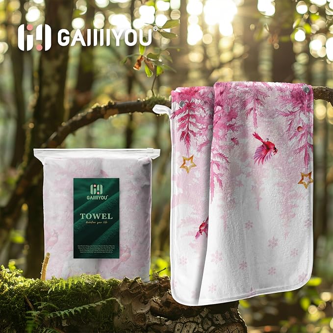 Pink Winter Trees Hand Towel Absorbent Coral Velvet Bathroom Kitchen Towel for Holiday Decoration