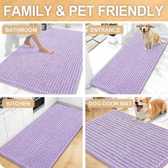 OLANLY Bathroom Rug Mat 70x46, Thick Soft and Absorbent Chenille Bath Mat, Non-Slip Rubber Backing, Machine Washable Quick Dry Bath Rugs for Tub Shower Floor, Home Decor Accessories, Lavender