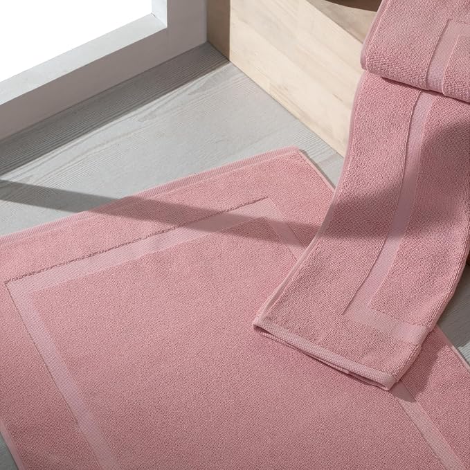 SALBAKOS 100% Turkish Cotton Bath Mat Set 2-Piece - 20x34 inch, Hotel & Spa Collection, Soft, Absorbent, Long Lasting, Durable Bathroom Rugs | Made in Turkey (Rose, 2 Bath Mats)