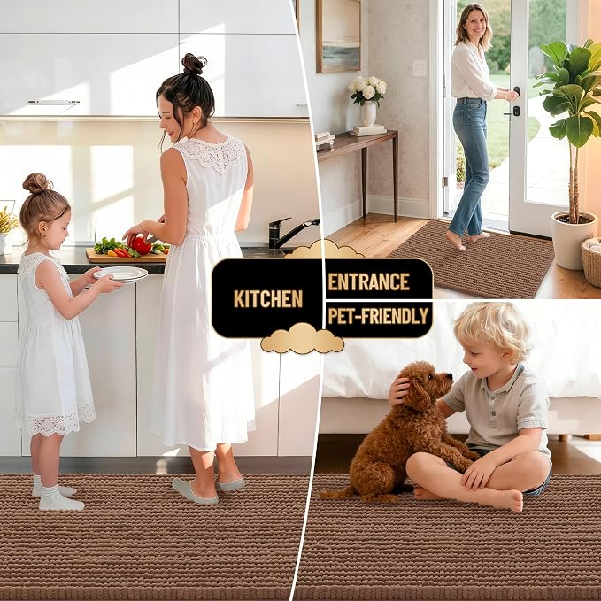 OLANLY Thick Bathroom Runner Rugs 59x20, Extra Soft Absorbent Chenille Bath Rugs, Rubber Backing, Machine Wash Dry, Long Bath Mats for Bathroom Floor, Tub and Shower, Home Decor Accessories, Mocha
