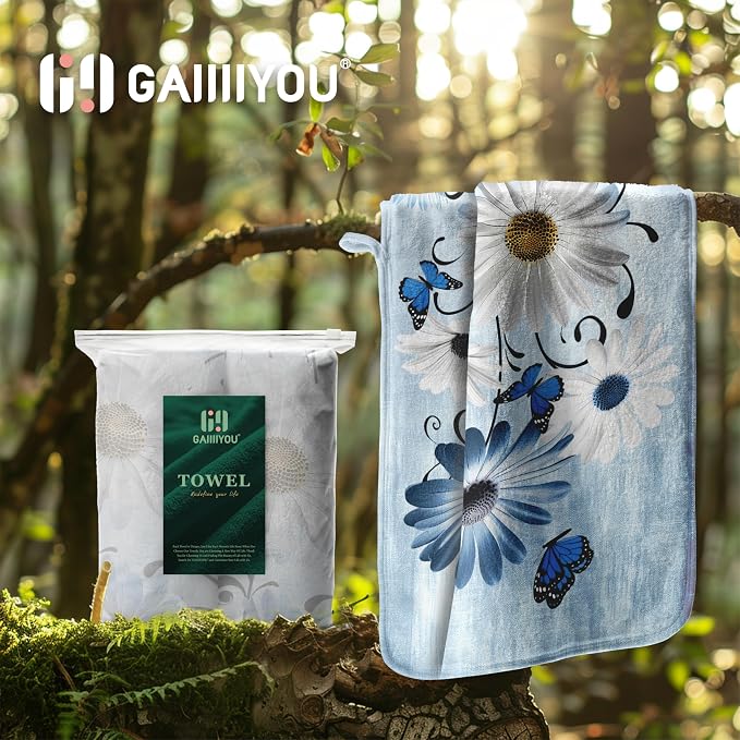 Blue Butterfly Floral Hand Towel Home Decorative Coral Fleece Towels for Hand Face Bath Hair