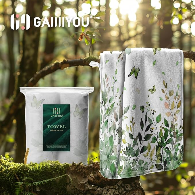 Sage Green Leaves Hand Towels Butterfly Floral Absorbent Microfiber Towel for Bathroom