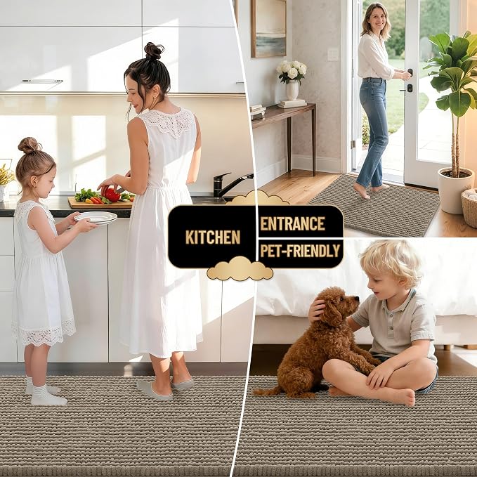 OLANLY Thick Bathroom Runner Rugs 44x24, Extra Soft Absorbent Chenille Bath Rugs, Rubber Backing, Machine Wash Dry, Long Bath Mats for Bathroom, Tub and Shower, Home Decor Accessories, Warm Taupe