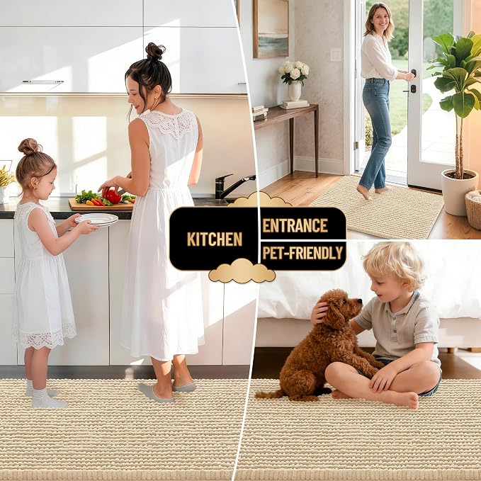 OLANLY Thick Bathroom Rugs 36x24, Extra Soft Absorbent Chenille Bath Rugs, Rubber Backing, Machine Wash Dry, Bath Mats for Bathroom Floor, Tub and Shower, Home Decor Accessories, Beige