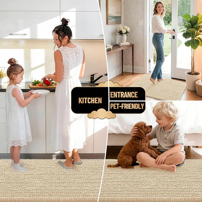 OLANLY Thick Bathroom Runner Rugs 47x24, Extra Soft Absorbent Chenille Bath Rugs, Rubber Backing, Machine Wash Dry, Long Bath Mats for Bathroom Floor, Tub and Shower, Home Decor Accessories, Beige