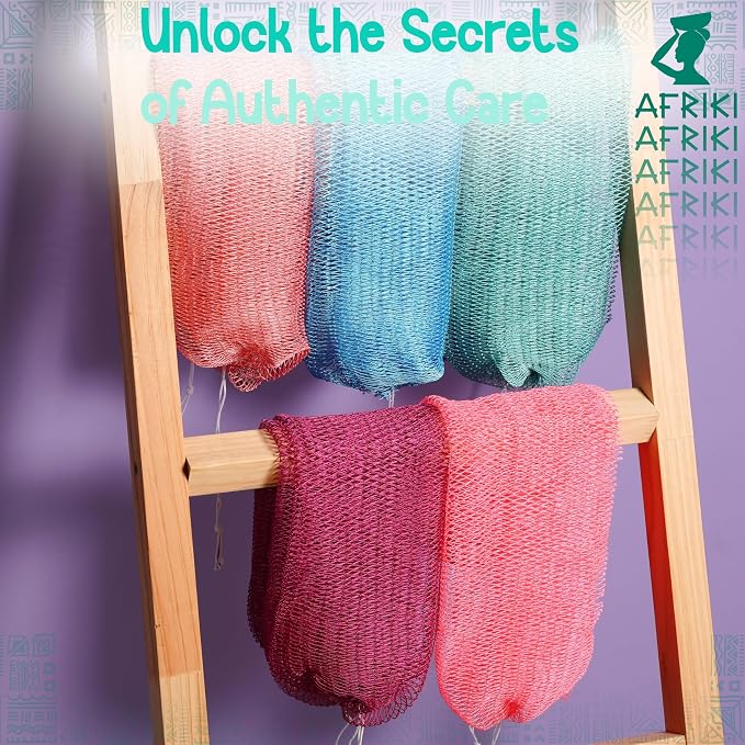 African Net Sponge, Premium Authentic Exfoliating Body Scrubber, Extra Long Stretch Bath Sponge for Shower, Deep Exfoliating Washcloth for Smooth Skin, 1 Pack (Turquoise)