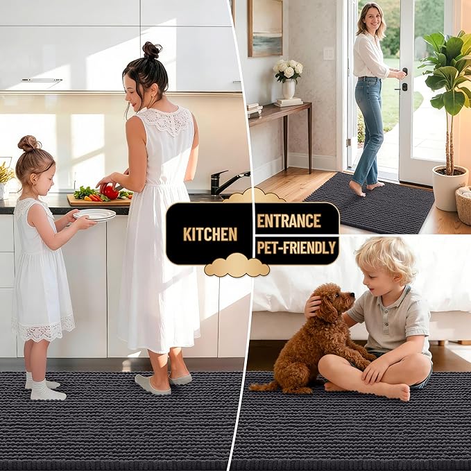 OLANLY Thick Bathroom Runner Rugs 44x24, Extra Soft Absorbent Chenille Bath Rugs, Rubber Backing, Machine Wash Dry, Long Bath Mats for Bathroom Floor, Tub and Shower, Home Decor Accessories, Dark Grey