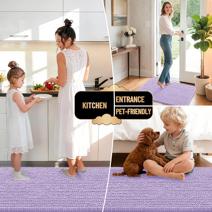OLANLY Thick Small Bathroom Rugs 24x16, Extra Soft Absorbent Chenille Bath Rugs, Rubber Backing, Machine Wash Dry, Bath Mats for Bathroom Floor, Tub and Shower, Home Decor Accessories, Lavender