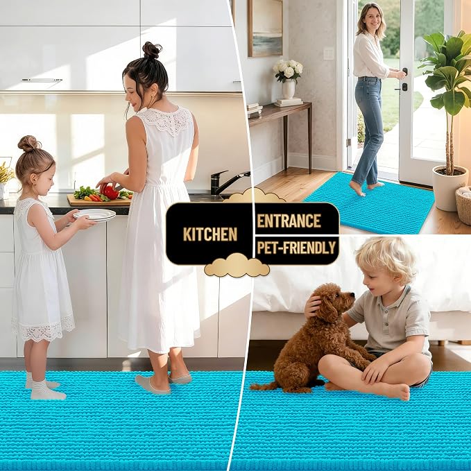 OLANLY Thick Bathroom Rugs 36x24, Extra Soft Absorbent Chenille Bath Rugs, Rubber Backing, Machine Wash Dry, Bath Mats for Bathroom Floor, Tub and Shower, Home Decor Accessories, Aqua Sky