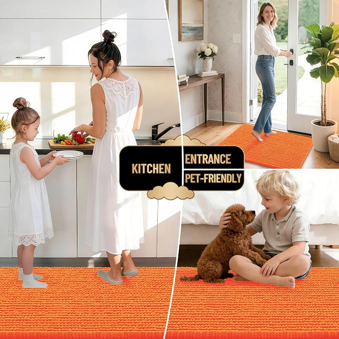 OLANLY Thick Bathroom Rugs 36x24, Extra Soft Absorbent Chenille Bath Rugs, Rubber Backing, Machine Wash Dry, Bath Mats for Bathroom Floor, Tub and Shower, Home Decor Accessories, Orange