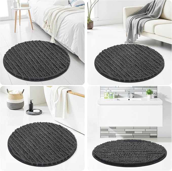 Smiry Bathroom Rugs Mat Round 24x24, Soft Absorbent Chenille Bath Rugs, Non Slip Rubber Backing Machine Washable Quick Dry Bath Mats for Bathroom Floor, Tub, Shower, Home Decor Accessories, Dark Grey