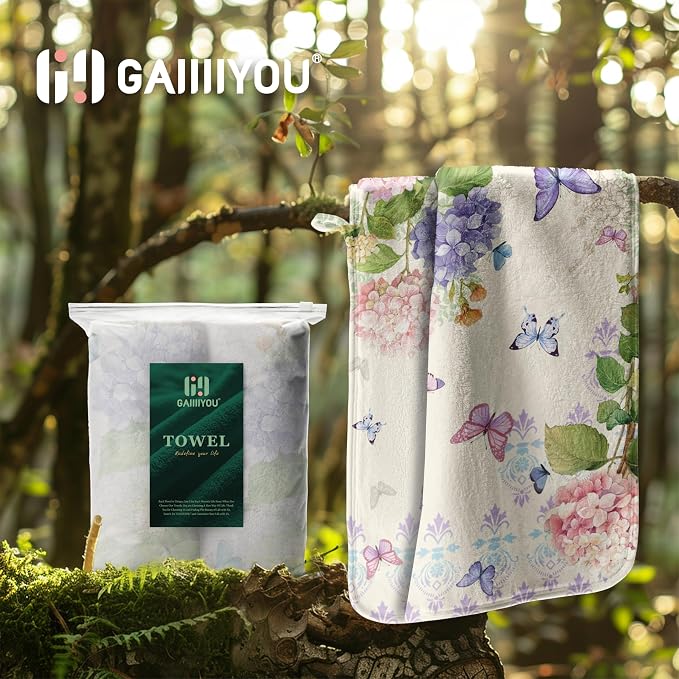 Vintage Hydrangea Flower Hand Towel High Absorbent Pattern Fleece Bathroom Towels Set of 2