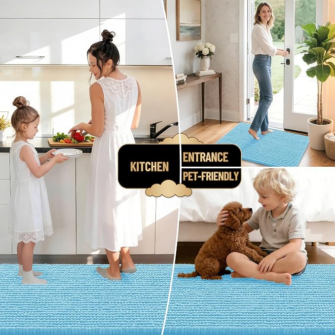 OLANLY Thick Bathroom Rugs 30x20, Extra Soft Absorbent Chenille Bath Rugs, Rubber Backing, Machine Wash Dry, Bath Mats for Bathroom Floor, Tub and Shower, Home Decor Accessories, Sky Blue