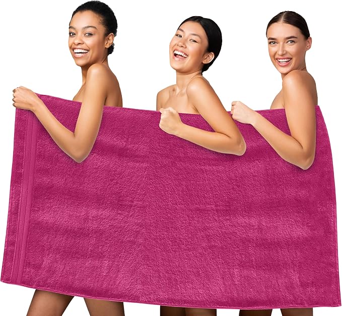 Elegant Comfort Three Line Popcorn Towel Set for Bathroom 35 x 70 inches, Premium Hotel Quality 1-Pack Jumbo Towels, 100% Turkish Cotton, Soft and Durable, Quick Dry and Highly Absorbent, Hot Pink