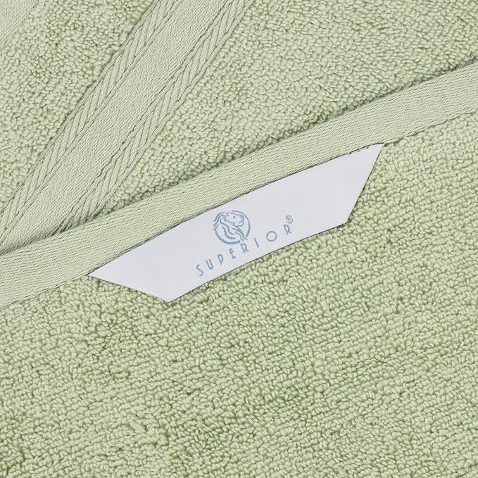 Superior Belmont Zero Twist Cotton Medium Weight Towels, for Guest Bath, Bathroom, Shower, Spa, Plush, Quick Dry, Ultra-Soft Towels, Bath Essentials, Thick Border, 6 Piece Assorted Towel Set, Green