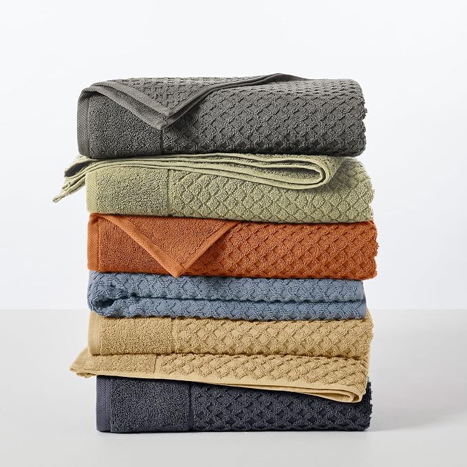 Great Bay Home Bath Towels - 100% Cotton 6 Piece Towel Set - Diamond Waffle Weave - Absorbent, Durable, Quick-Dry Towels for Bathroom (Stone Blue)