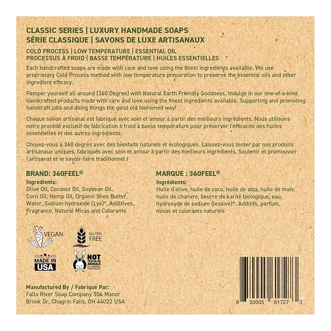 360Feel Cool Fresh Aloe Soap - Made in The USA - Castile Handmade, All-Natural Cold-Processed - Infused with Aloe Vera for Refreshing Cleanse and Creamy Rich Lather (5 oz)