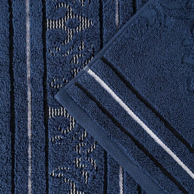 Superior Cotton 6 Piece Towel Set, 2 Bath, 2 Hand, 2 Washcloth/Face Towels, Quick Dry, Home Essentials, Shower, Spa, Luxury Plush Soft Absorbent Towels, Zero-Twist, Jacquard Floral, Navy Blue