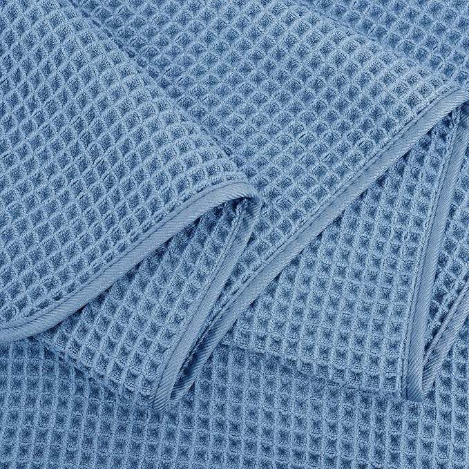 POLYTE 430 GSM Microfiber Oversize Quick Dry Lint Free Bath Towel, 60 x 30 in, 4 Pack (Waffle Weave)