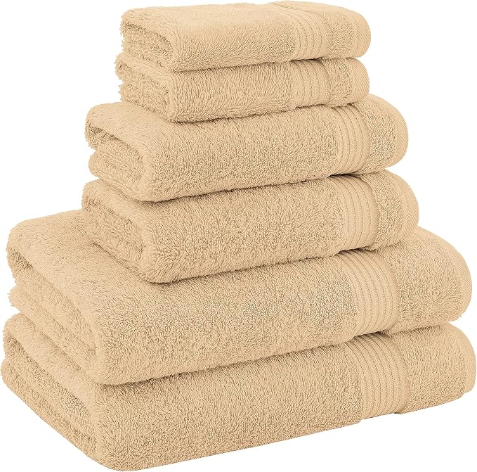 American Bath Towels 100% Cotton 6 Piece Turkish Towel Set, Ultra Soft Absorbent Bathroom Towels, 2 Bath Towel 2 Hand Towels 2 Washcloths, Beige