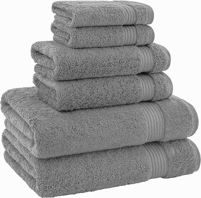 American Bath Towels 100% Cotton 6 Piece Turkish Towel Set, Ultra Soft Absorbent Bathroom Towels, 2 Bath Towel 2 Hand Towels 2 Washcloths, Dark Gray