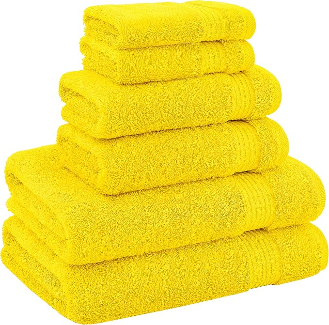American Bath Towels 100% Cotton 6 Piece Turkish Towel Set, Ultra Soft Absorbent Bathroom Towels, 2 Bath Towel 2 Hand Towels 2 Washcloths, Yellow