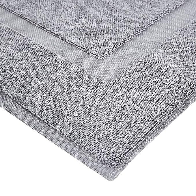 Amazon Basics Banded Bathroom Bath Rug Mat, Machine Washable, 100% Cotton, 31" x 20", Powder Gray