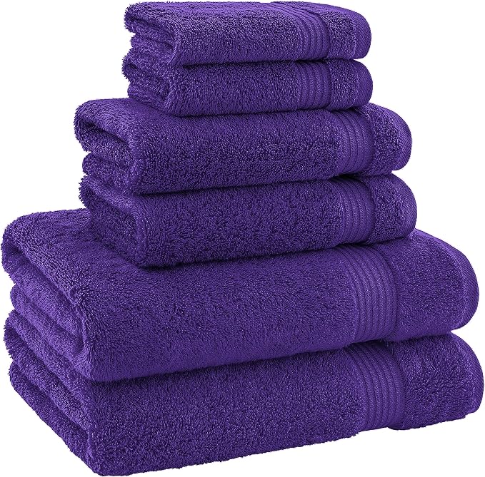 American Bath Towels 100% Cotton 6 Piece Turkish Towel Set, Ultra Soft Absorbent Bathroom Towels, 2 Bath Towel 2 Hand Towels 2 Washcloths, Purple