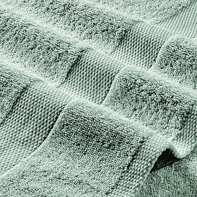 White Classic Mint Green Bath Towel Set of 6-100% Cotton Highly Absorbent Towels for Bathroom, 2 Luxury Bath Towels 650GSM, 2 Hand Towels, 2 Washcloths